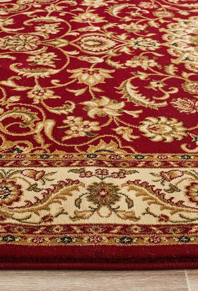 Tuggerah Collection Medallion Rug Red with Ivory Border.