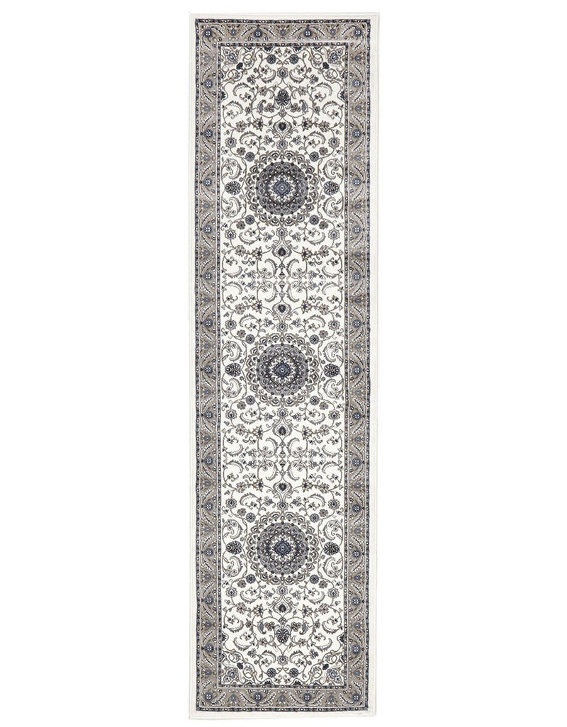 Tuggerah Medallion Runner White with Beige Border Runner Rug.