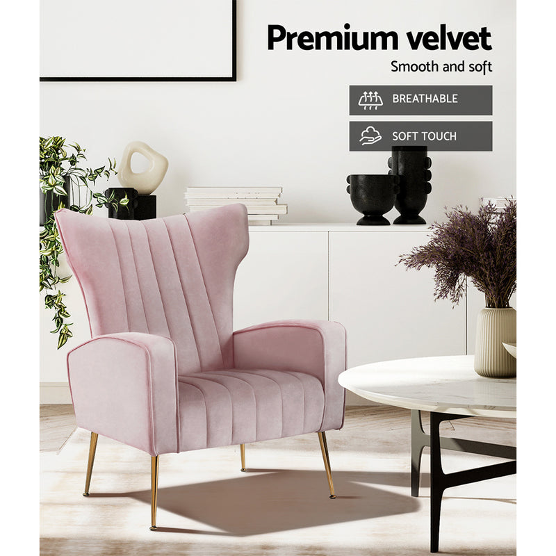 Cantik Accent Chair - Velvet Pink