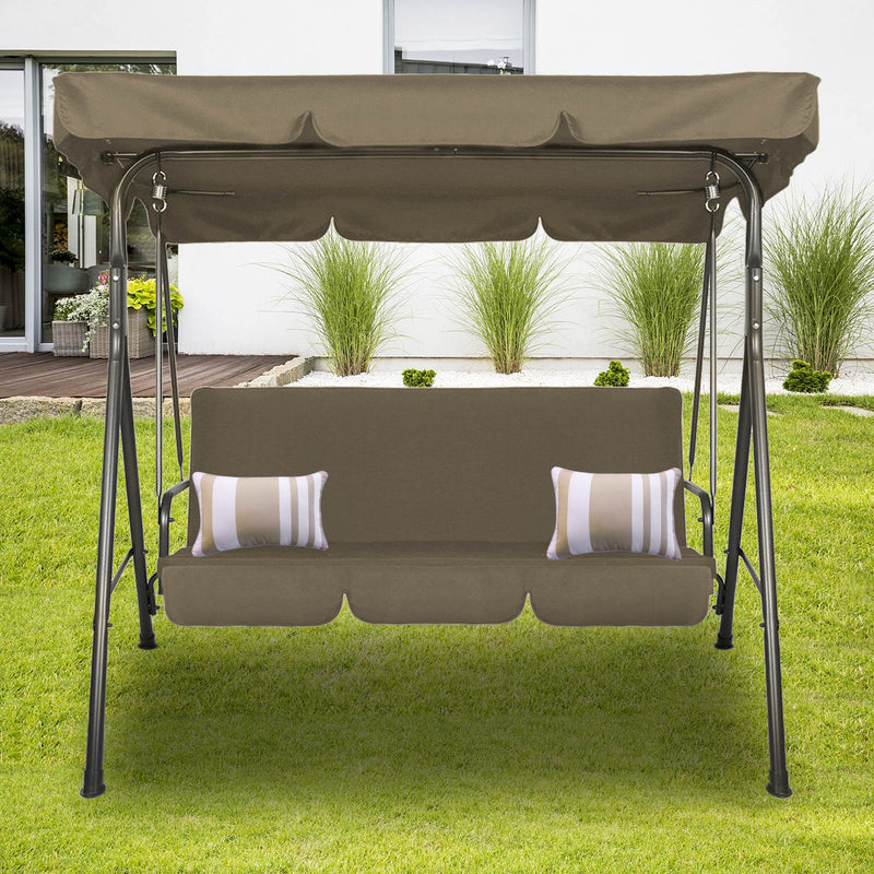 Outdoor Swing Bench Seat Chair Canopy Furniture 3 Seater Garden Hammock Coffee