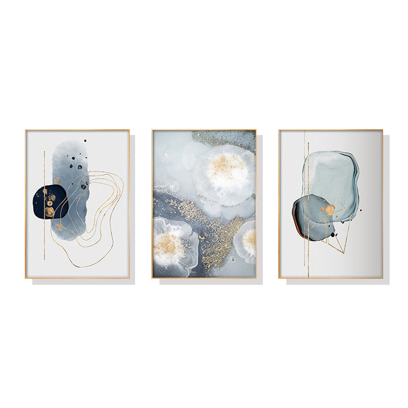 50cmx70cm Marbled Light Grey 3 Sets Gold Frame Canvas Wall Art