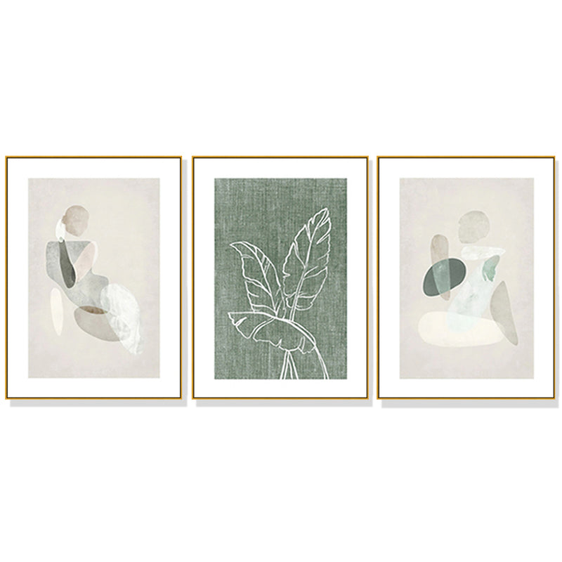 40cmx60cm Abstract body and leaves 3 Sets Gold Frame Canvas Wall Art