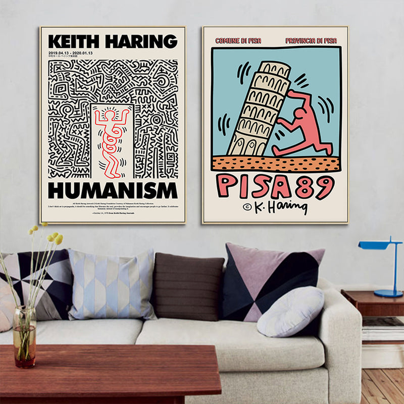 50cmx50cm Wall art By Keith Haring 2 Sets Gold Frame Canvas