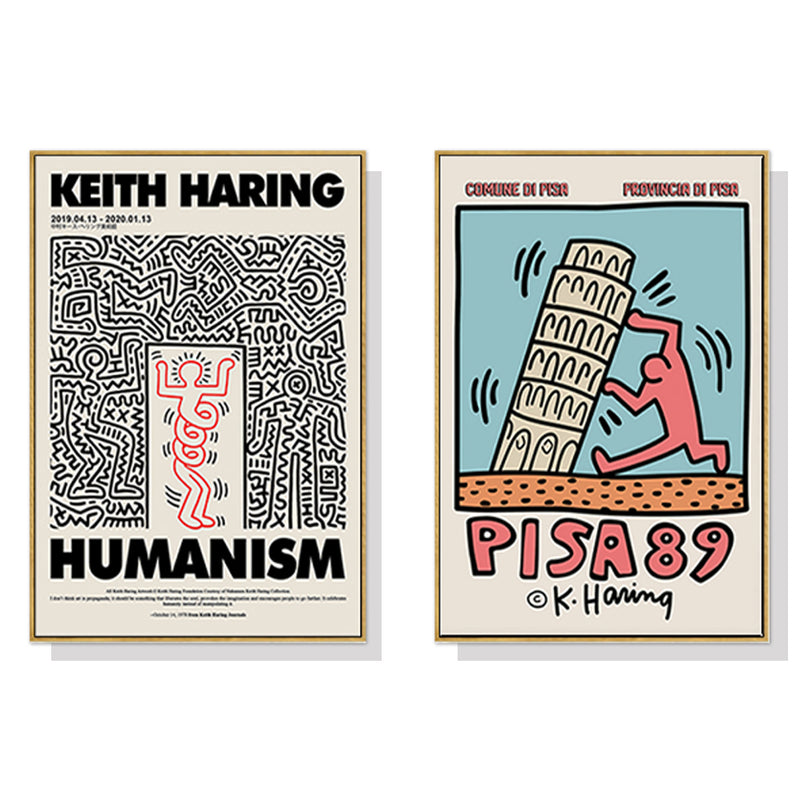 50cmx50cm Wall art By Keith Haring 2 Sets Gold Frame Canvas