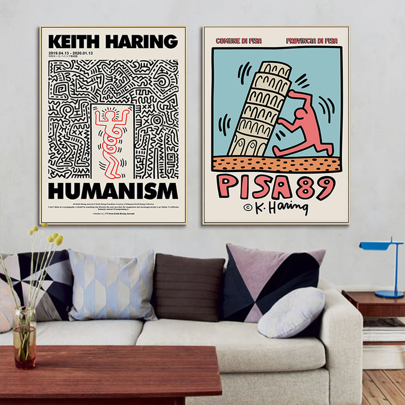 70cmx70cm Wall art By Keith Haring 2 Sets Gold Frame Canvas