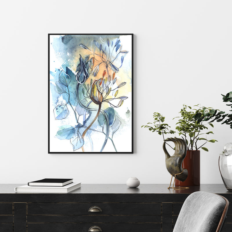 40cmx60cm Watercolor Style Abstract Flower 3 Sets Black Frame Canvas Wall Art