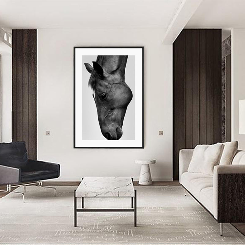70cmx100cm Modern Black Horse Black Frame Canvas Wall Art