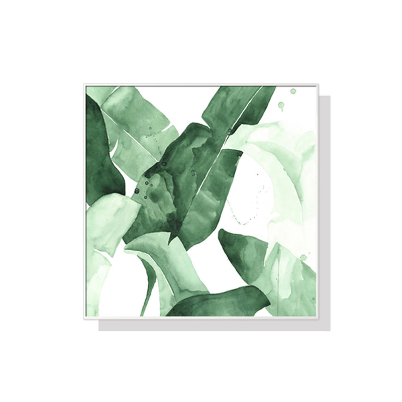 70cmx70cm Tropical Leaves Square Size White Frame Canvas Wall Art