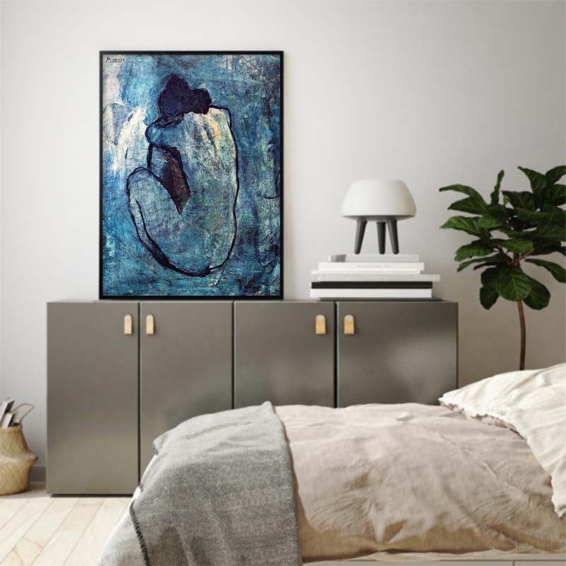 60cmx90cm Blue Nude by Pablo Picasso Black Frame Canvas Wall Art