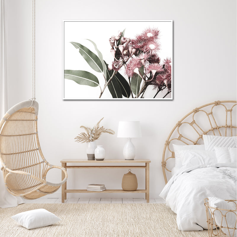 70cmx100cm Eucalyptus in Bloom White Frame Canvas Wall Art