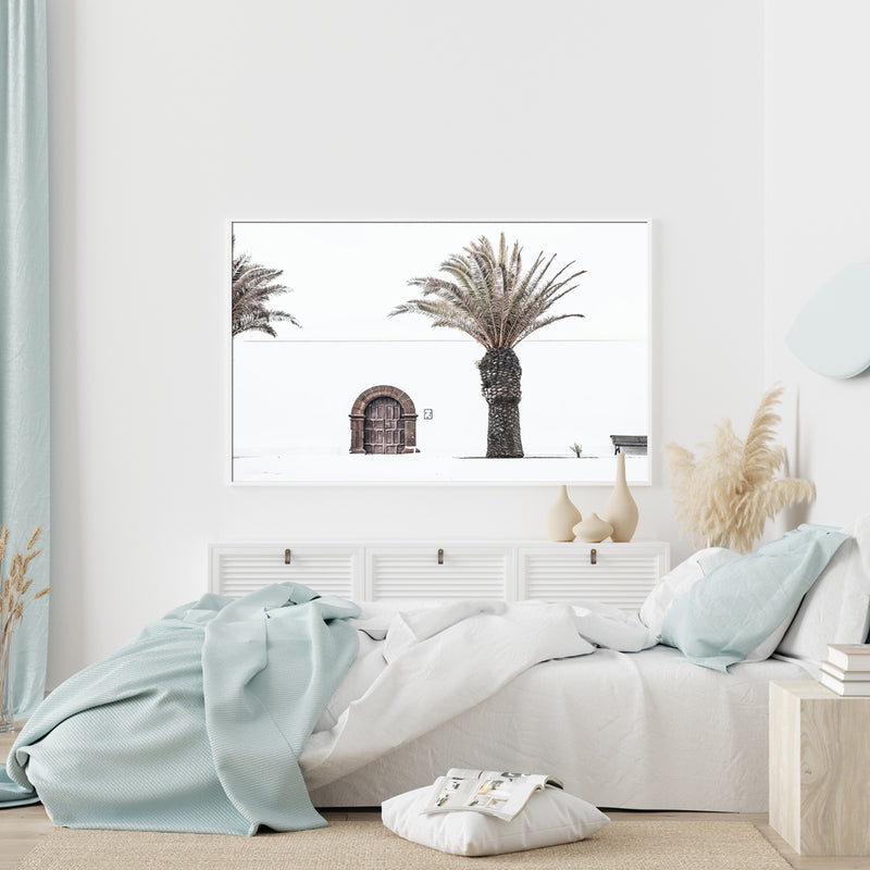 50cmx70cm European Palm Tree White Frame Canvas Wall Art