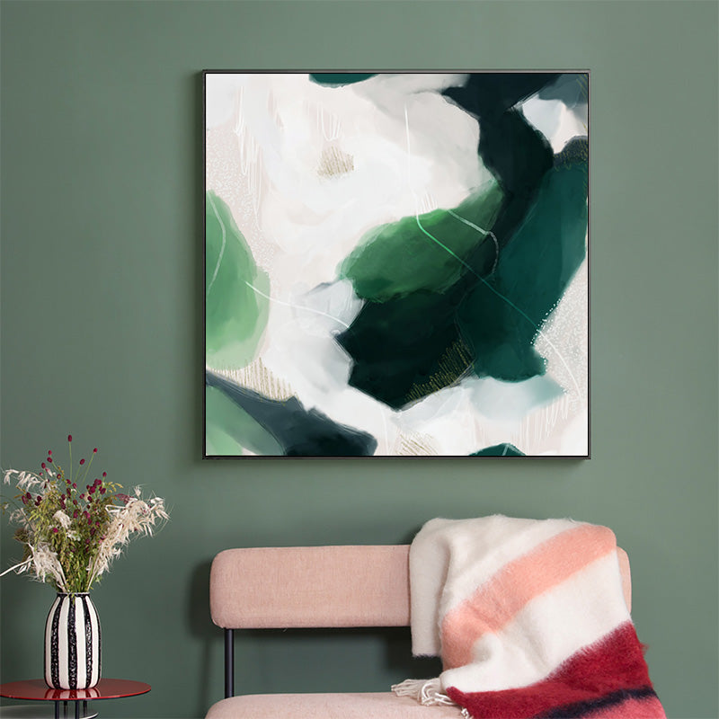 70cmx70cm French Abstract Green Black Frame Canvas Wall Art