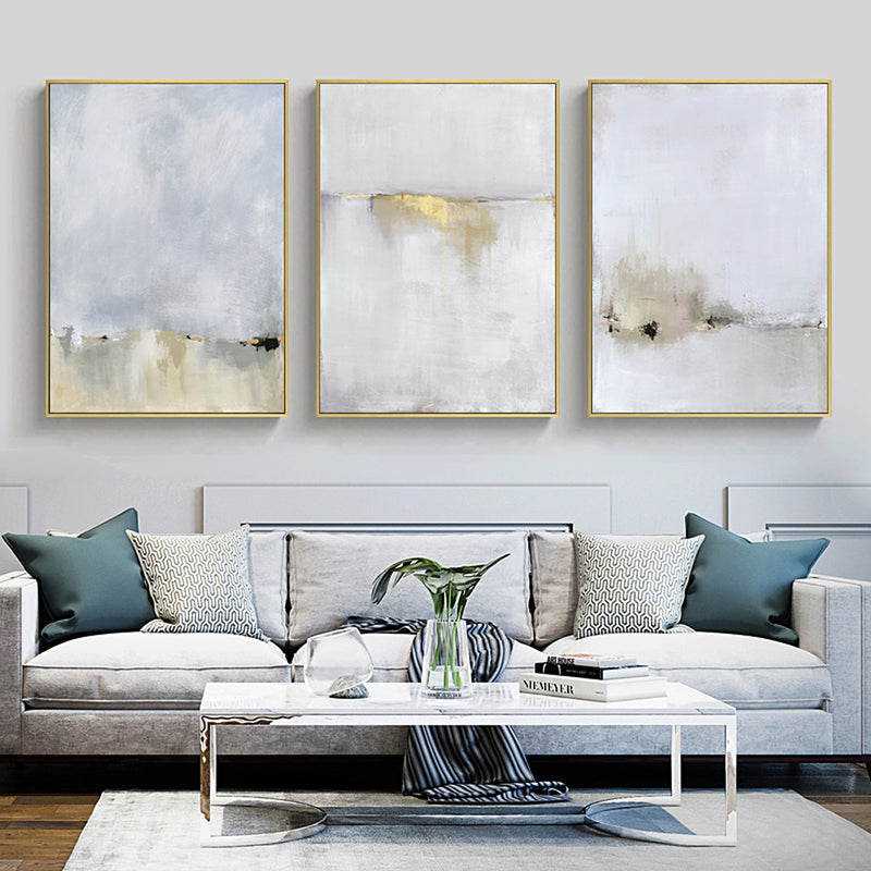 50cmx70cm Abstract golden white 3 Sets Gold Frame Canvas Wall Art