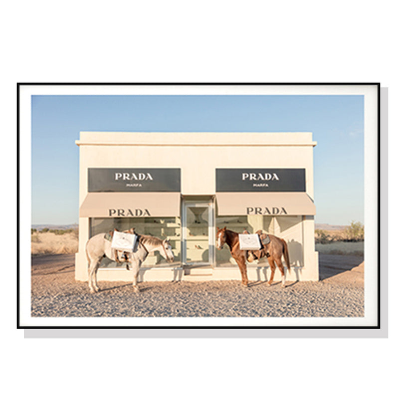 70cmx100cm Horses Prada Black Frame Canvas Wall Art